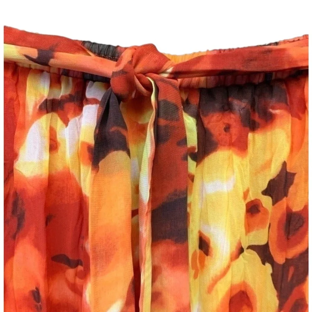 DS By Debbie‎ Shuchat Skirt Size M Orange Floral Peasant High Low Crinkled Boho